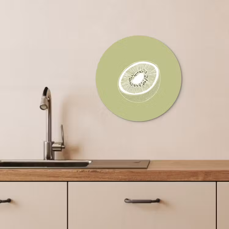 Cuadro redondo - Kiwi - Dibujo lineal - Minimalista - Verde — 1
