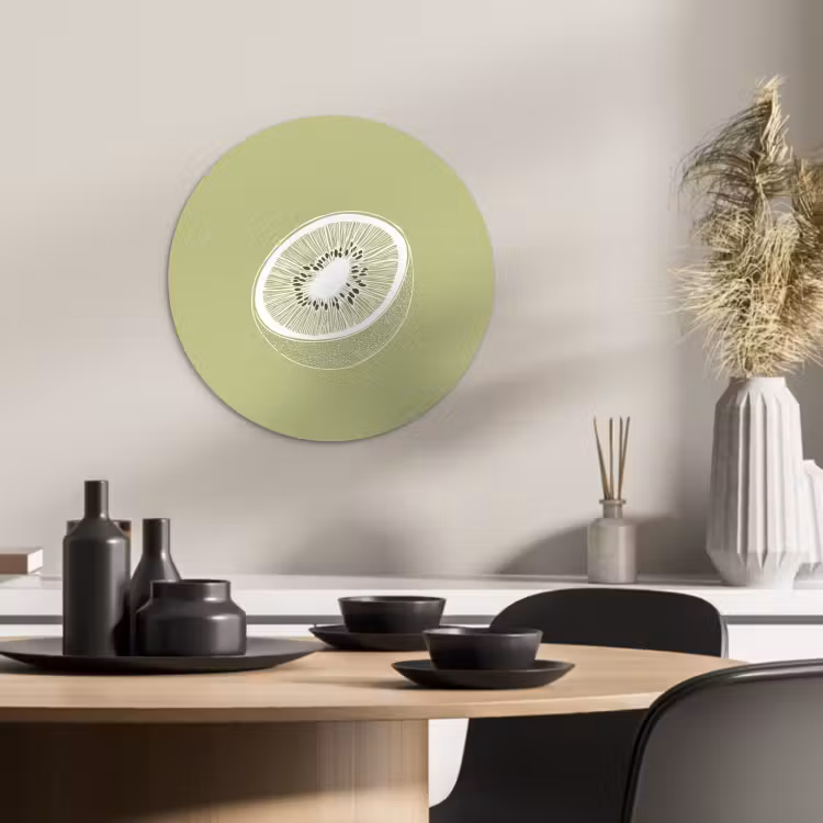 Cuadro redondo - Kiwi - Dibujo lineal - Minimalista - Verde — 2