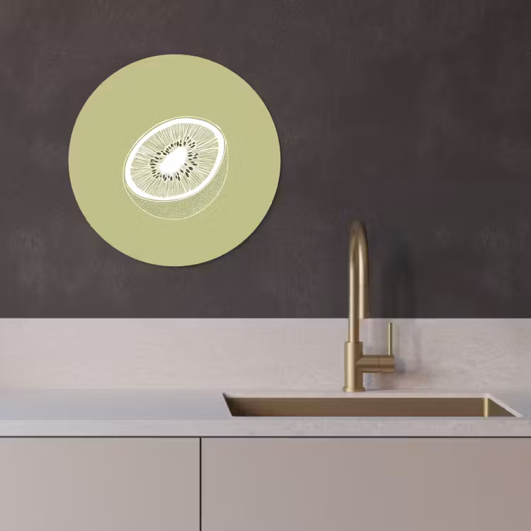 Cuadro redondo - Kiwi - Dibujo lineal - Minimalista - Verde — 4