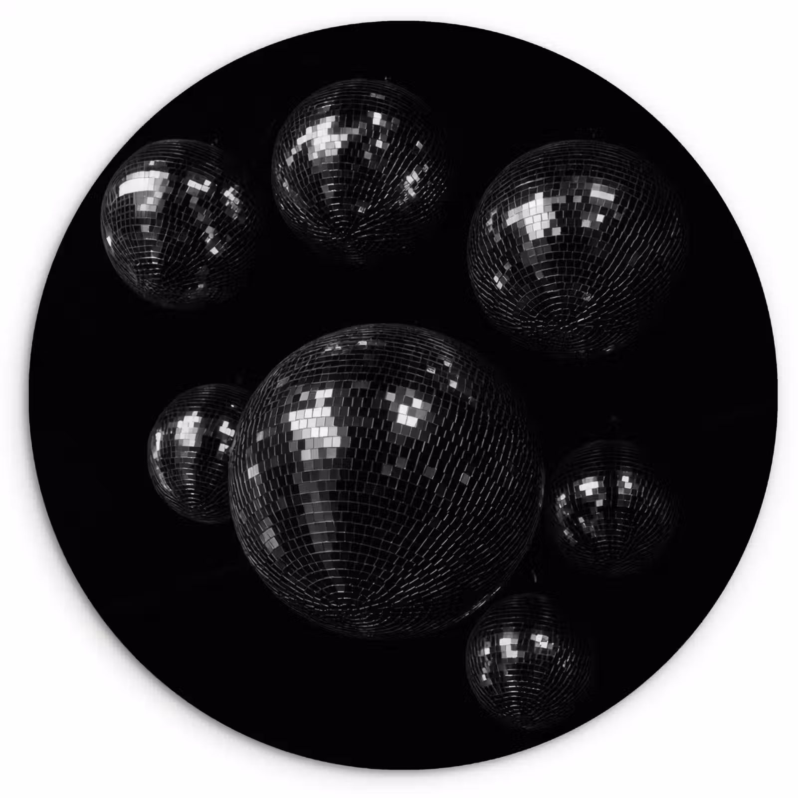 Cuadro redondo - Bolas de discoteca - Minimalista - Negro — 1