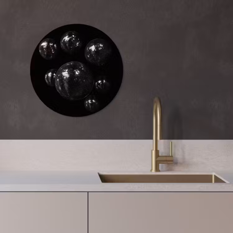 Cuadro redondo - Bolas de discoteca - Minimalista - Negro — 2