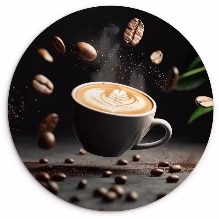 Cuadro redondo - Capuchino - Taza - Judías - Marrón — 1