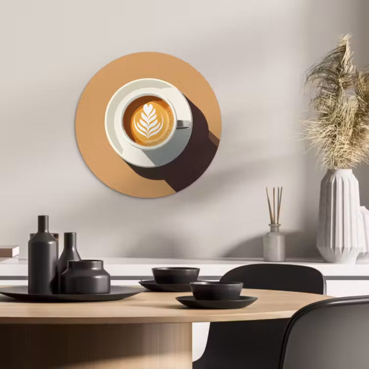Cuadro redondo - Capuchino - Taza - Plato - Minimalista — 3