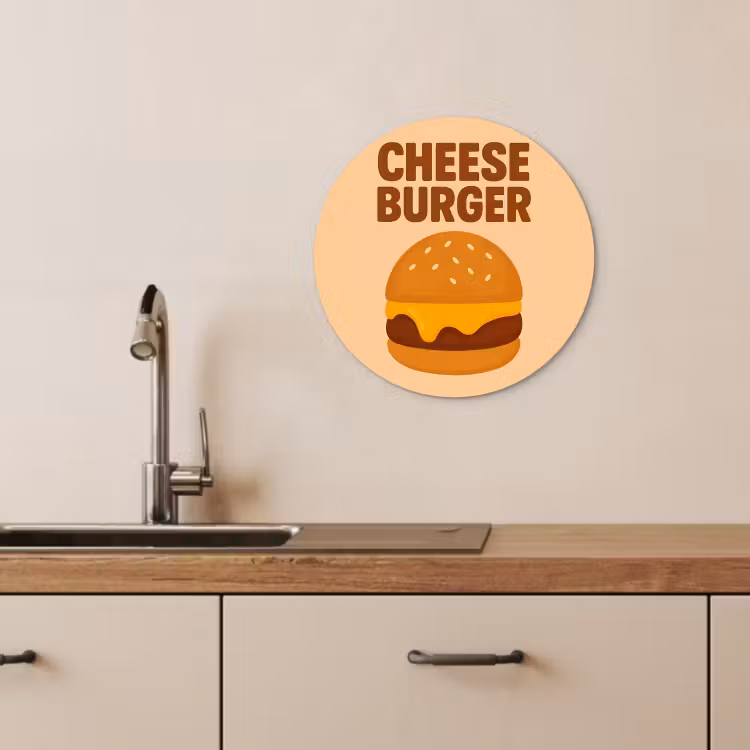 Cuadro redondo - Cheeseburger - Minimalista - Amarillo — 4