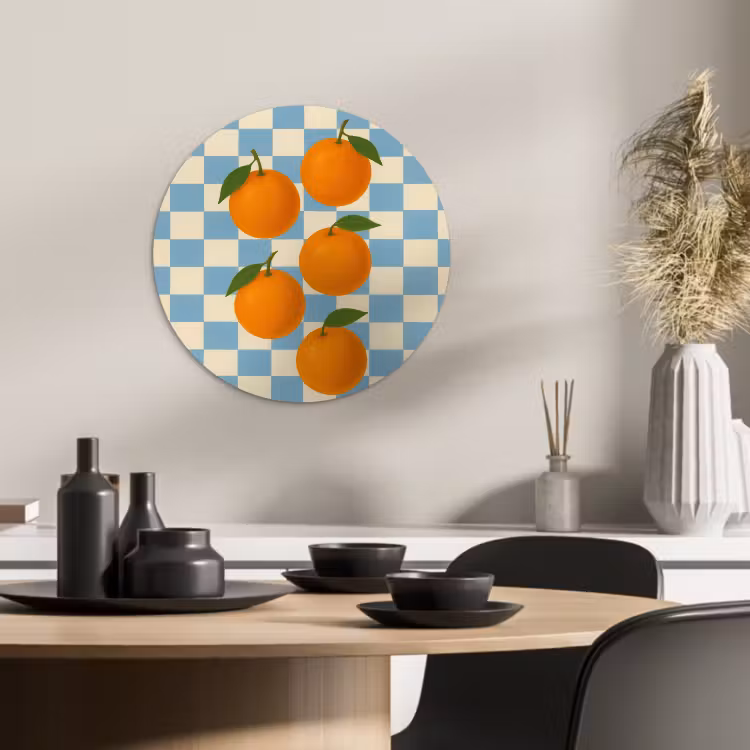 Cuadro redondo - Naranjas - Hojas - Bloqueado - Azul — 4