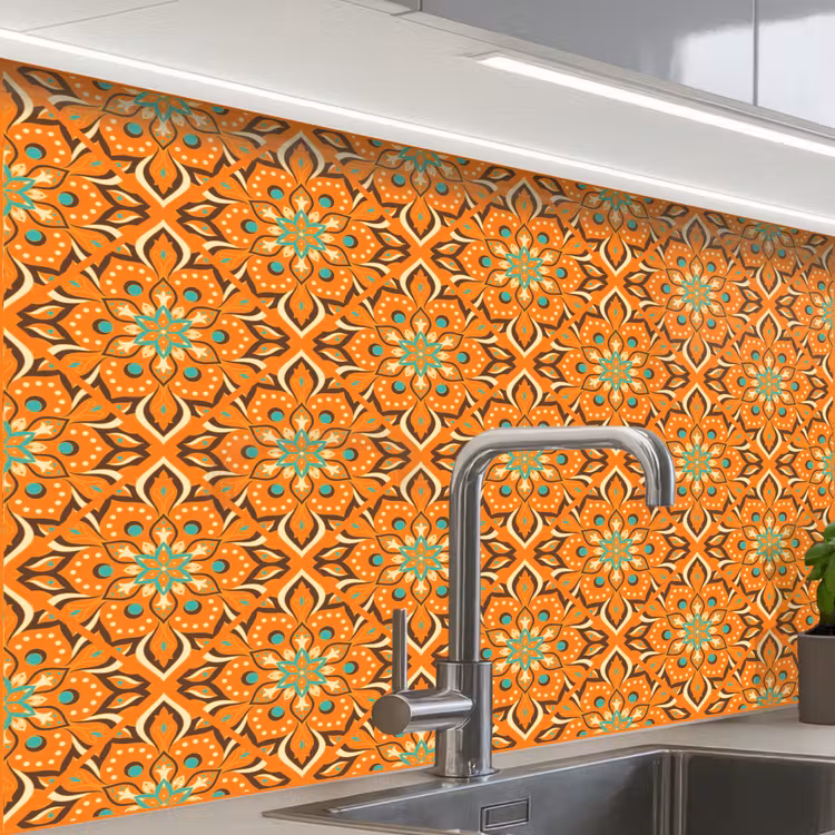 Revestimiento cocina - Naranja - Mandala - Diseño - Bohemio - Vintage — 1
