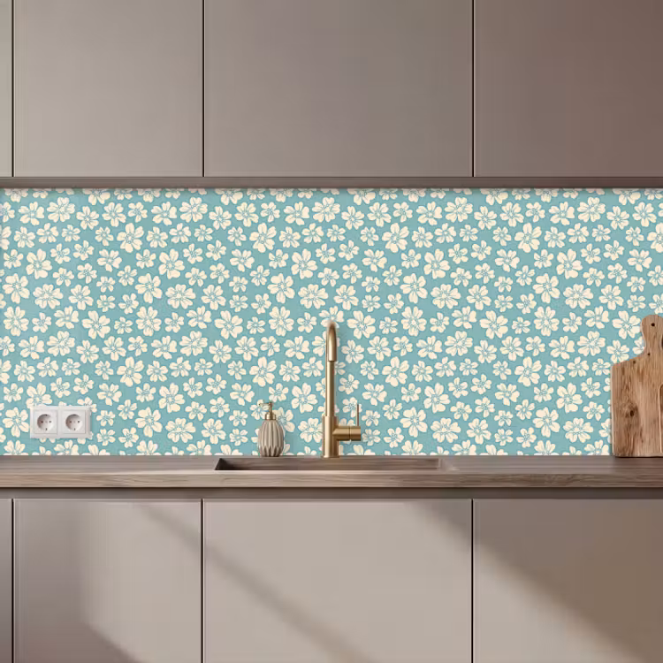 Revestimiento cocina - Flores - Blanco - Vintage - Patrones — 1