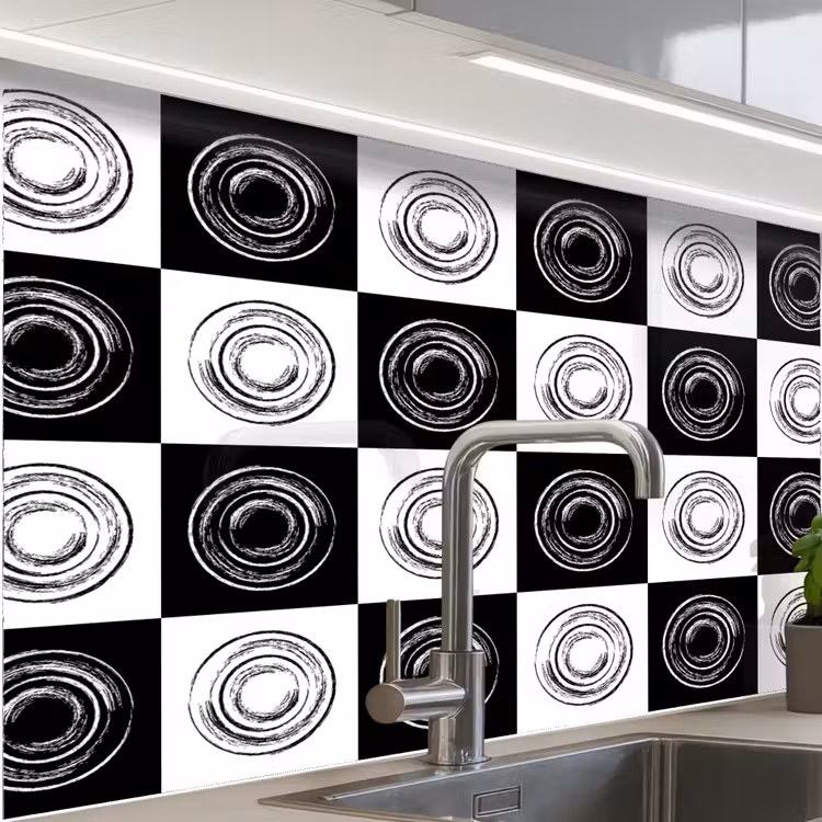 Revestimiento cocina - Patrones - Tablero de ajedrez - Blanco y negro — 1