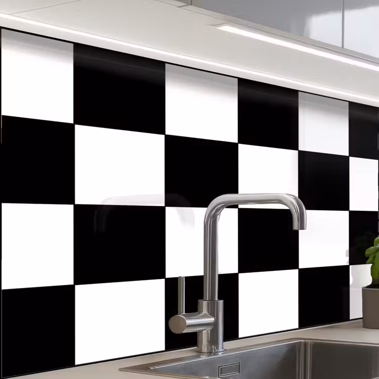 Revestimiento cocina - Tablero de ajedrez - Patrones - Blanco y negro — 1