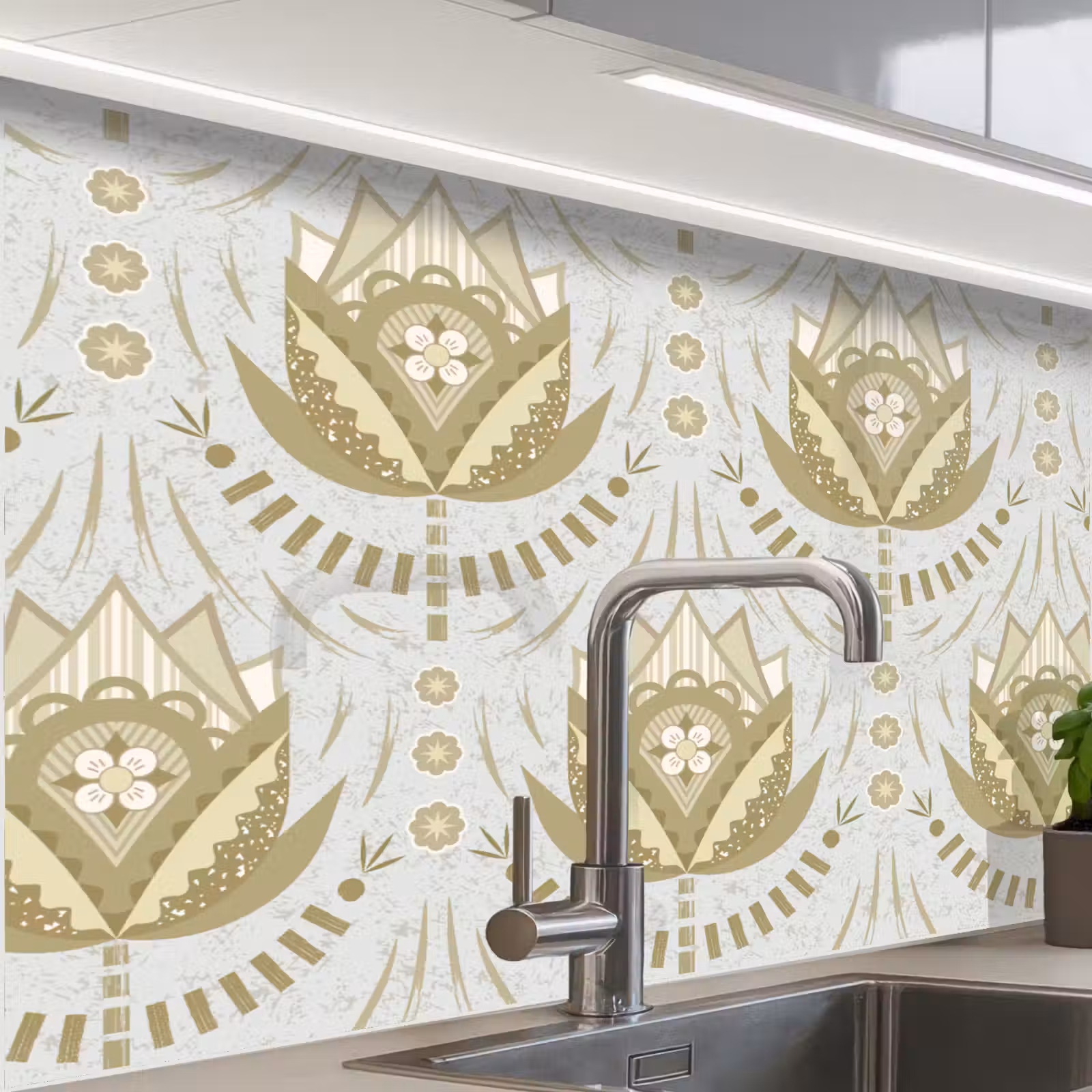 Revestimiento cocina - Flores - Oro - Patrones — 1