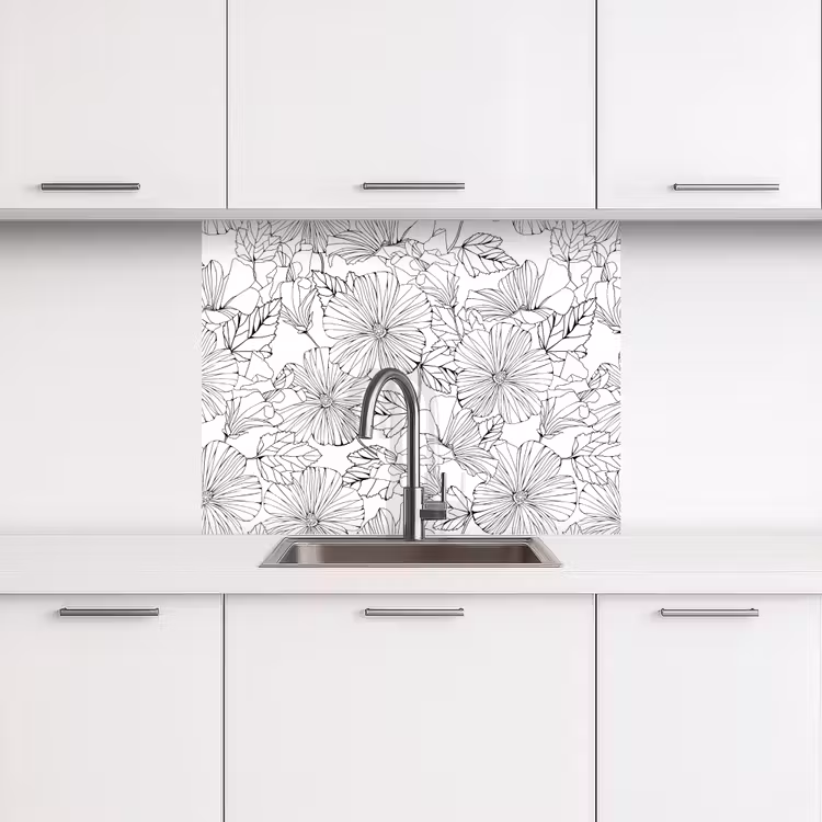 Revestimiento cocina - Flores - Negro - Blanco - Diseño - Flora — 3