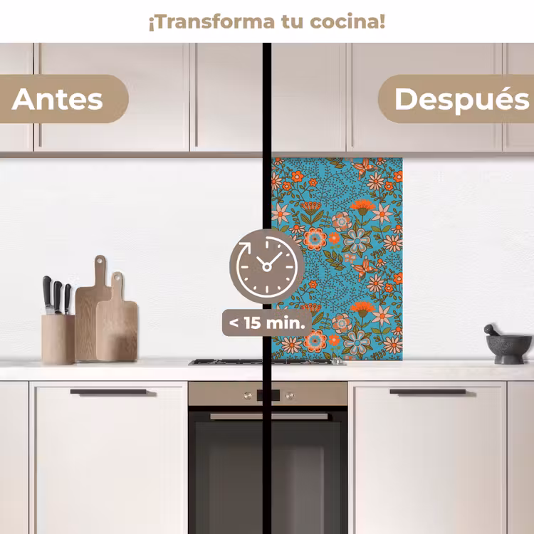 Revestimiento cocina - Bohemia - Flores - Naranja - Retro - Diseño — 2