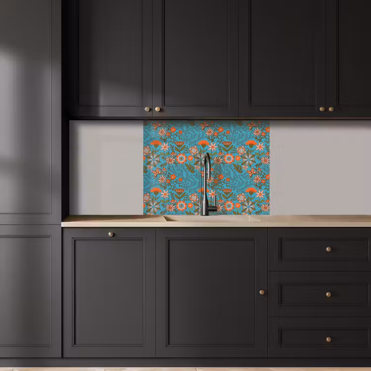 Revestimiento cocina - Bohemia - Flores - Naranja - Retro - Diseño — 5