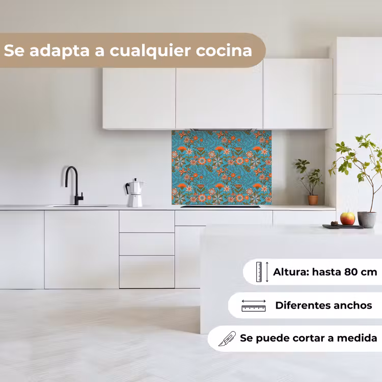 Revestimiento cocina - Bohemia - Flores - Naranja - Retro - Diseño — 6