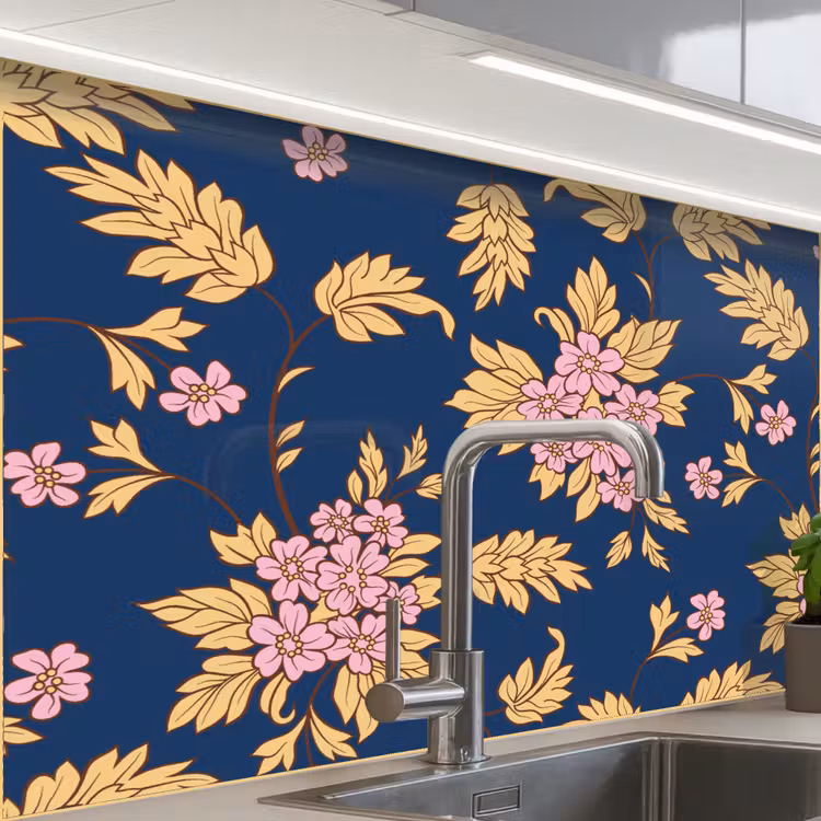 Revestimiento cocina - Flor - Hojas - Rosa - Oro - Patrones — 1