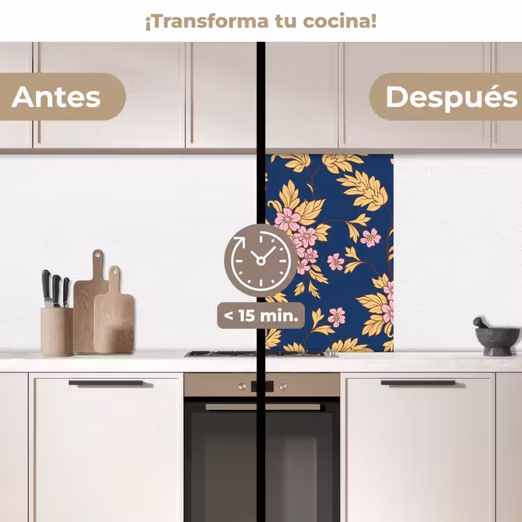 Revestimiento cocina - Flor - Hojas - Rosa - Oro - Patrones — 2