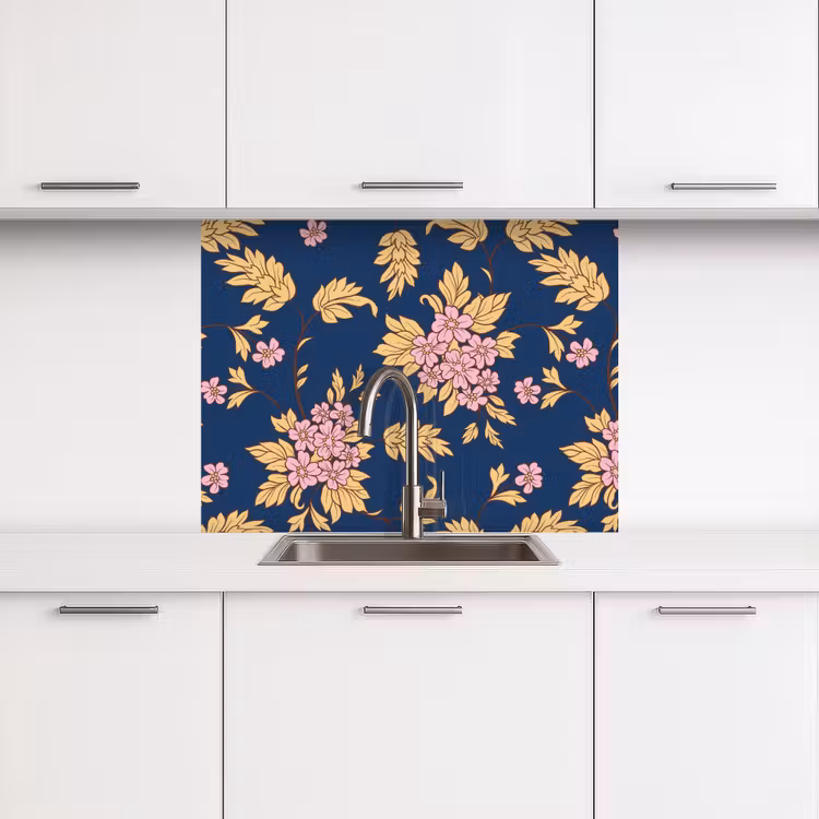 Revestimiento cocina - Flor - Hojas - Rosa - Oro - Patrones — 3