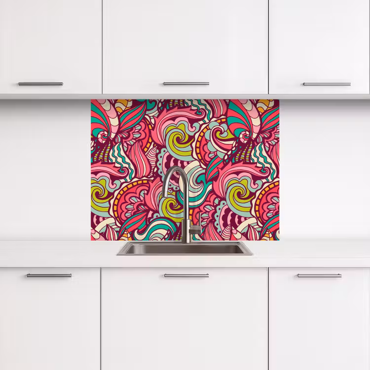 Revestimiento cocina - Flores - Hojas - Arco iris - Diseño — 3