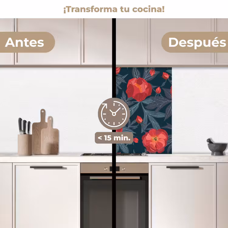 Revestimiento cocina - Flores - Rojo - Hojas - Patrones — 2