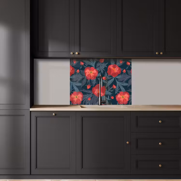 Revestimiento cocina - Flores - Rojo - Hojas - Patrones — 5