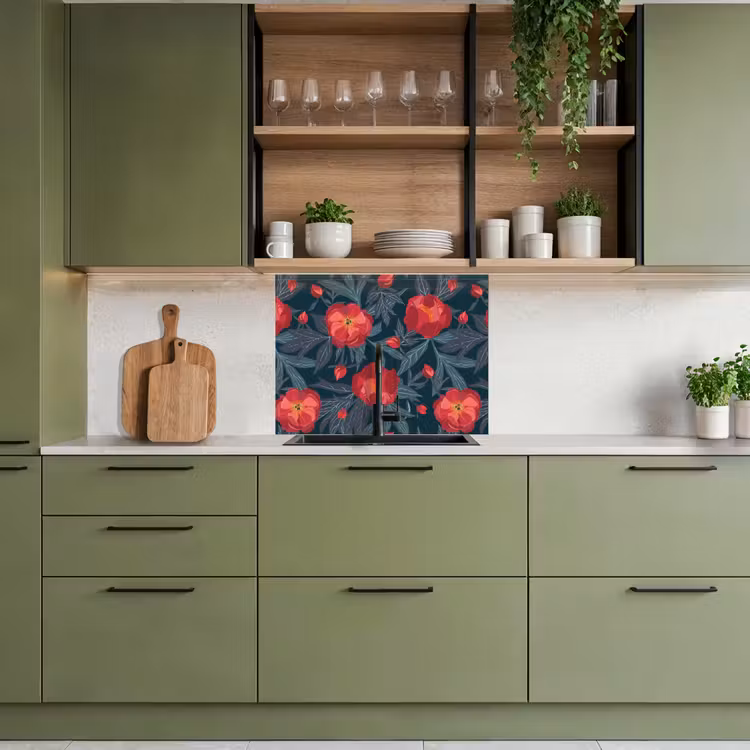 Revestimiento cocina - Flores - Rojo - Hojas - Patrones — 7