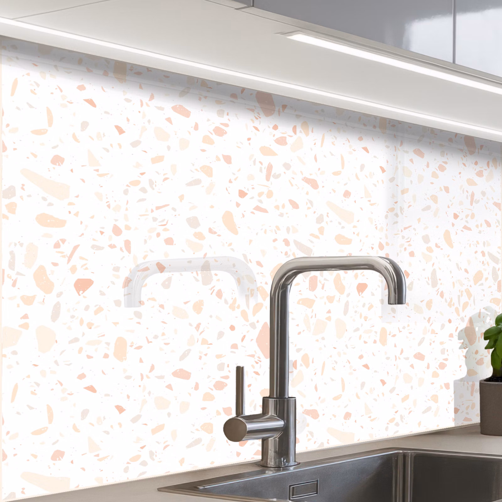 Revestimiento cocina - Terrazo - Motivo - Blanco - Melocotón — 1