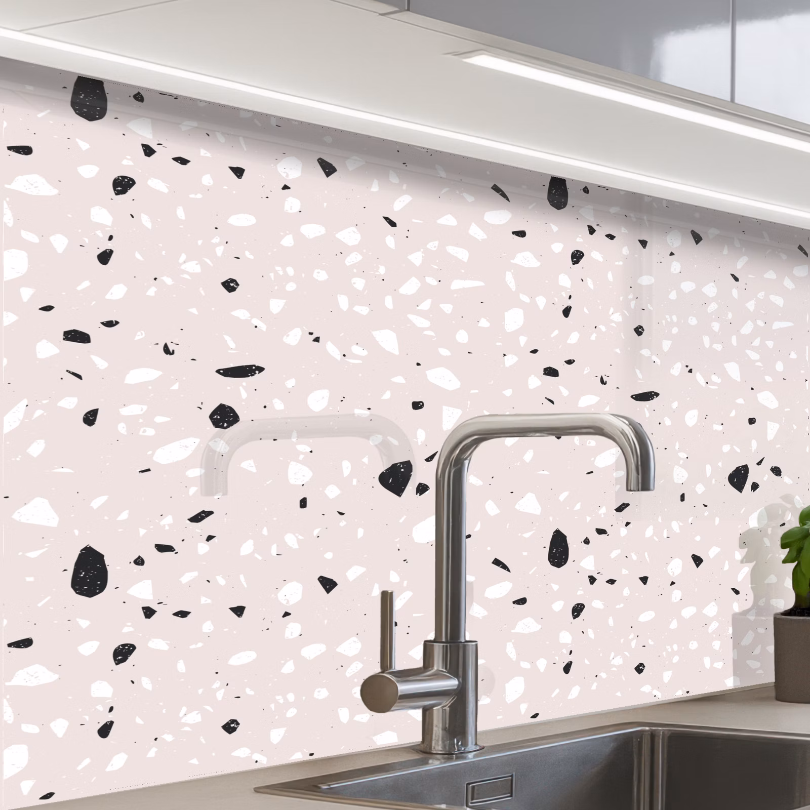 Revestimiento cocina - Terrazo - Patrón - Suave - Negro - Blanco — 1