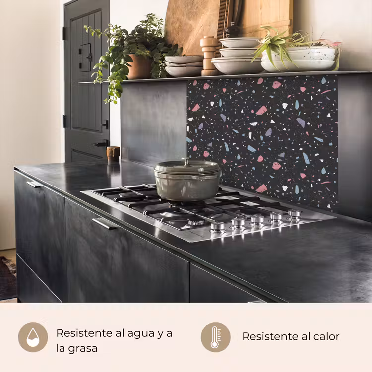 Revestimiento cocina - Terrazo - Patrón - Negro - Suave — 4