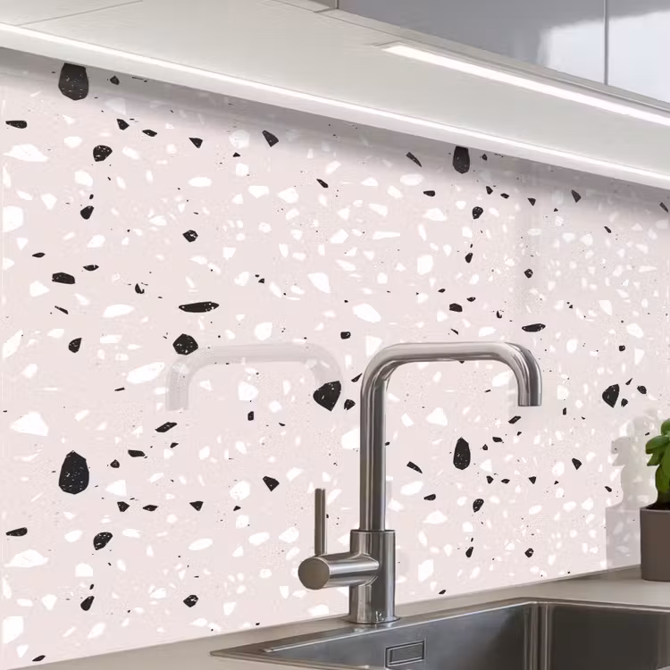 Revestimiento cocina - Terrazo - Patrón - Suave - Negro - Blanco — 1