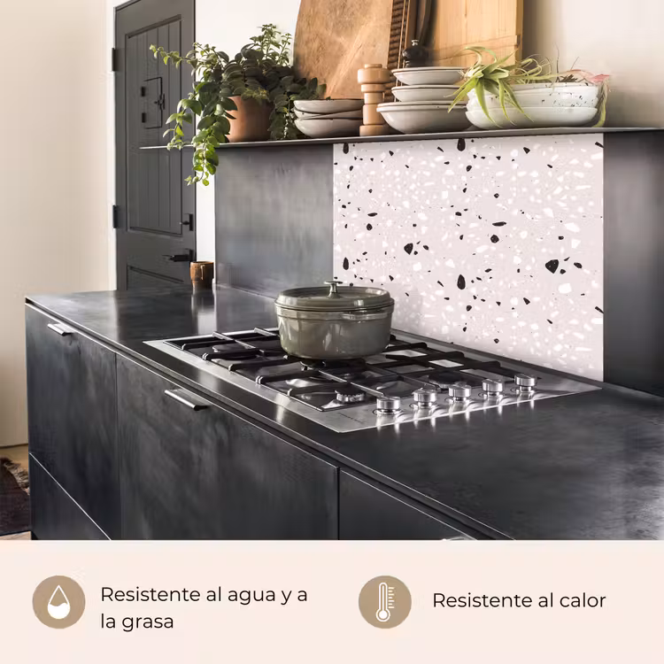 Revestimiento cocina - Terrazo - Patrón - Suave - Negro - Blanco — 4