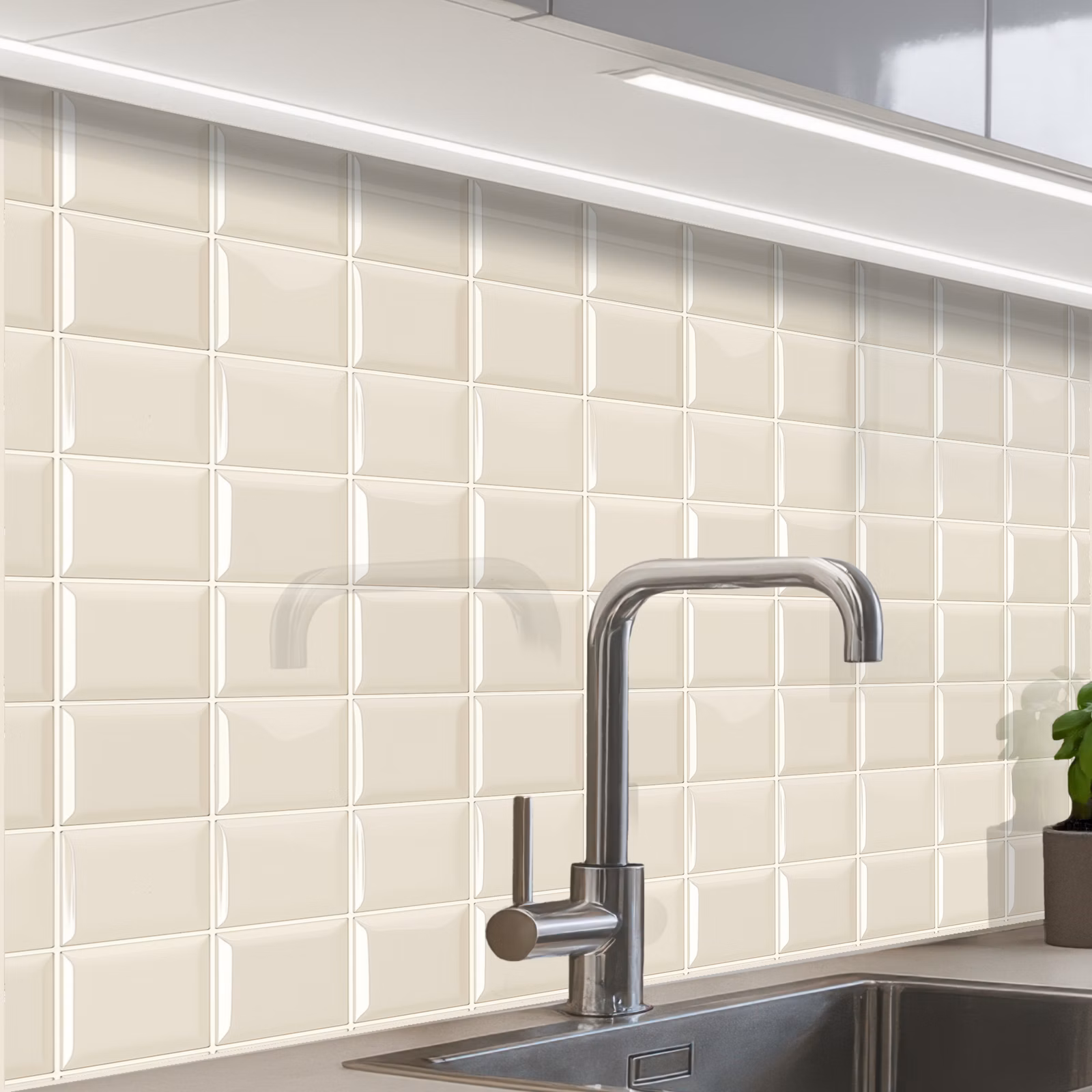 Revestimiento cocina - Cuadrado - Baldosas - Brillante - Beige — 1