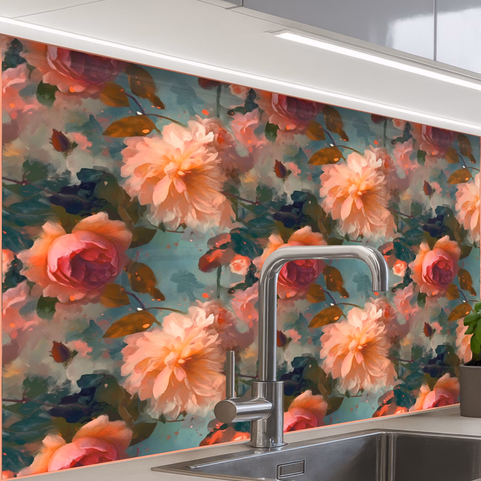 Revestimiento cocina - Rosa - Patrón - Flores — 1