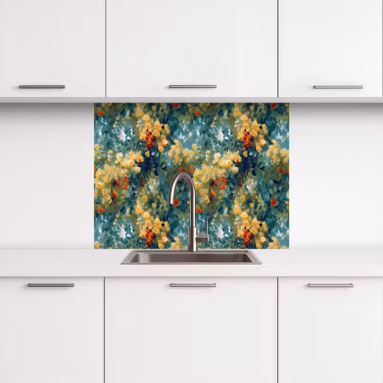 Revestimiento cocina - Amarillo - Flores - Verde - Hojas — 3