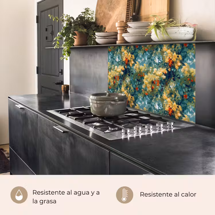 Revestimiento cocina - Amarillo - Flores - Verde - Hojas — 4
