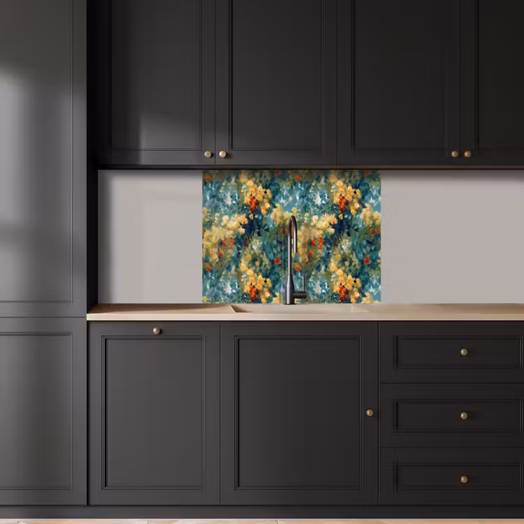Revestimiento cocina - Amarillo - Flores - Verde - Hojas — 5