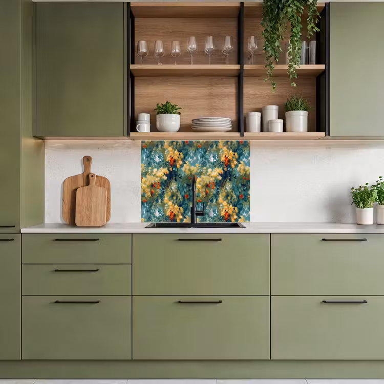 Revestimiento cocina - Amarillo - Flores - Verde - Hojas — 7