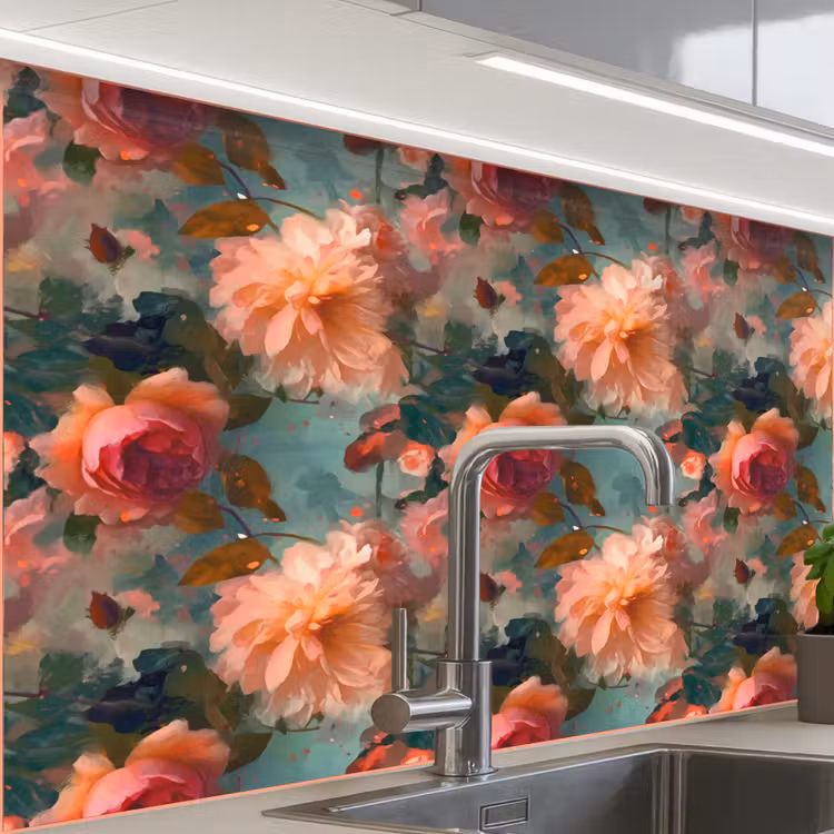 Revestimiento cocina - Rosa - Patrón - Flores — 1