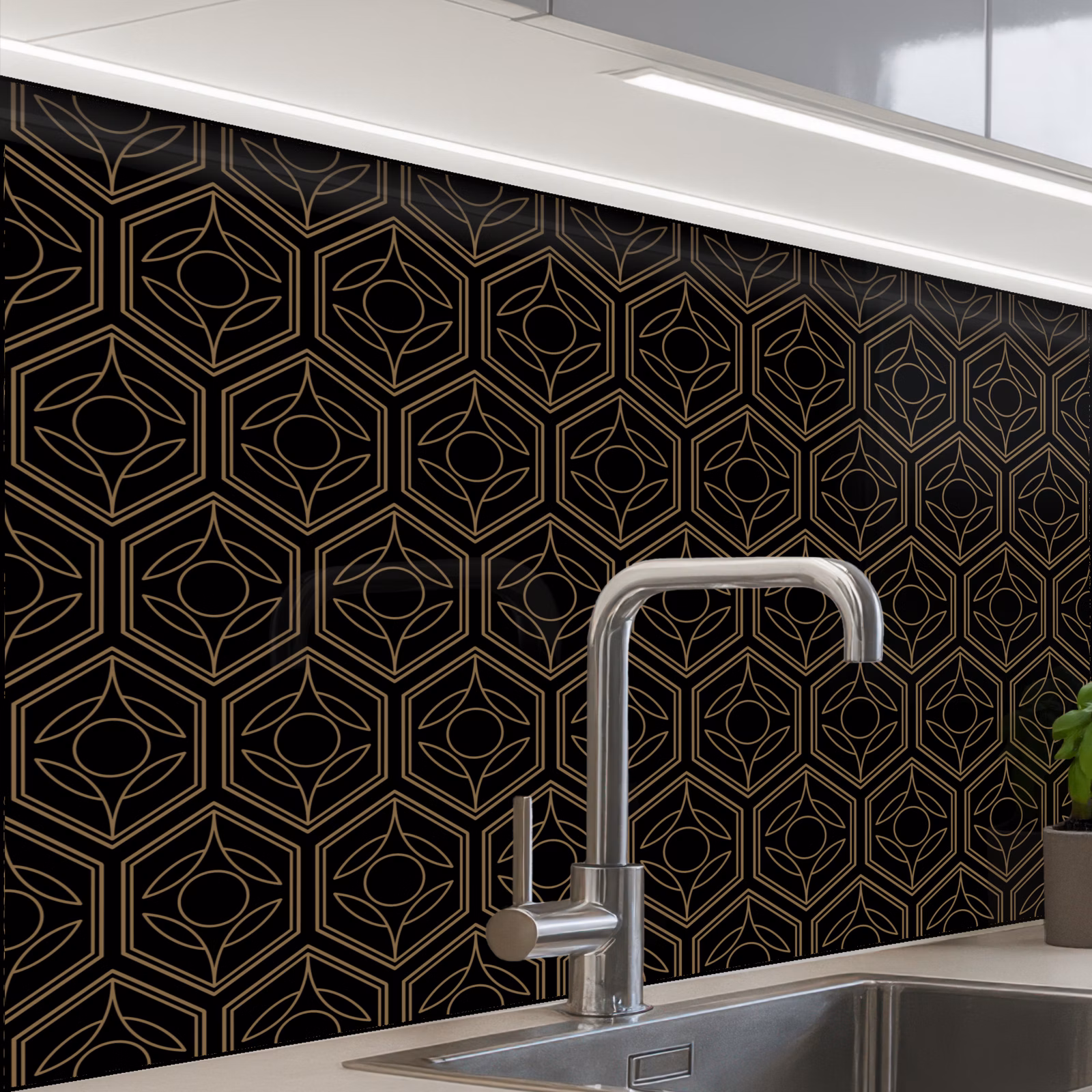 Revestimiento cocina - Negro - Oro - Núcleo floral — 1