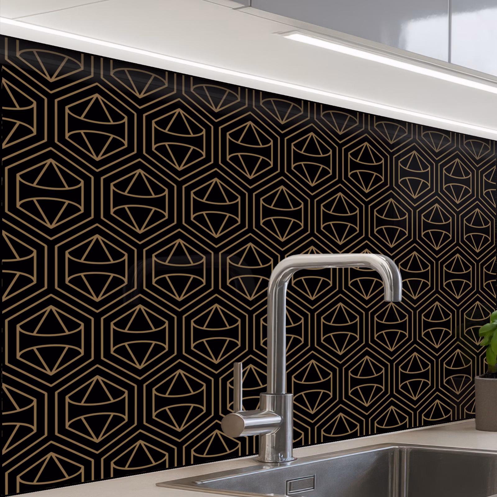 Revestimiento cocina - Oro - Negro - Diamante — 1