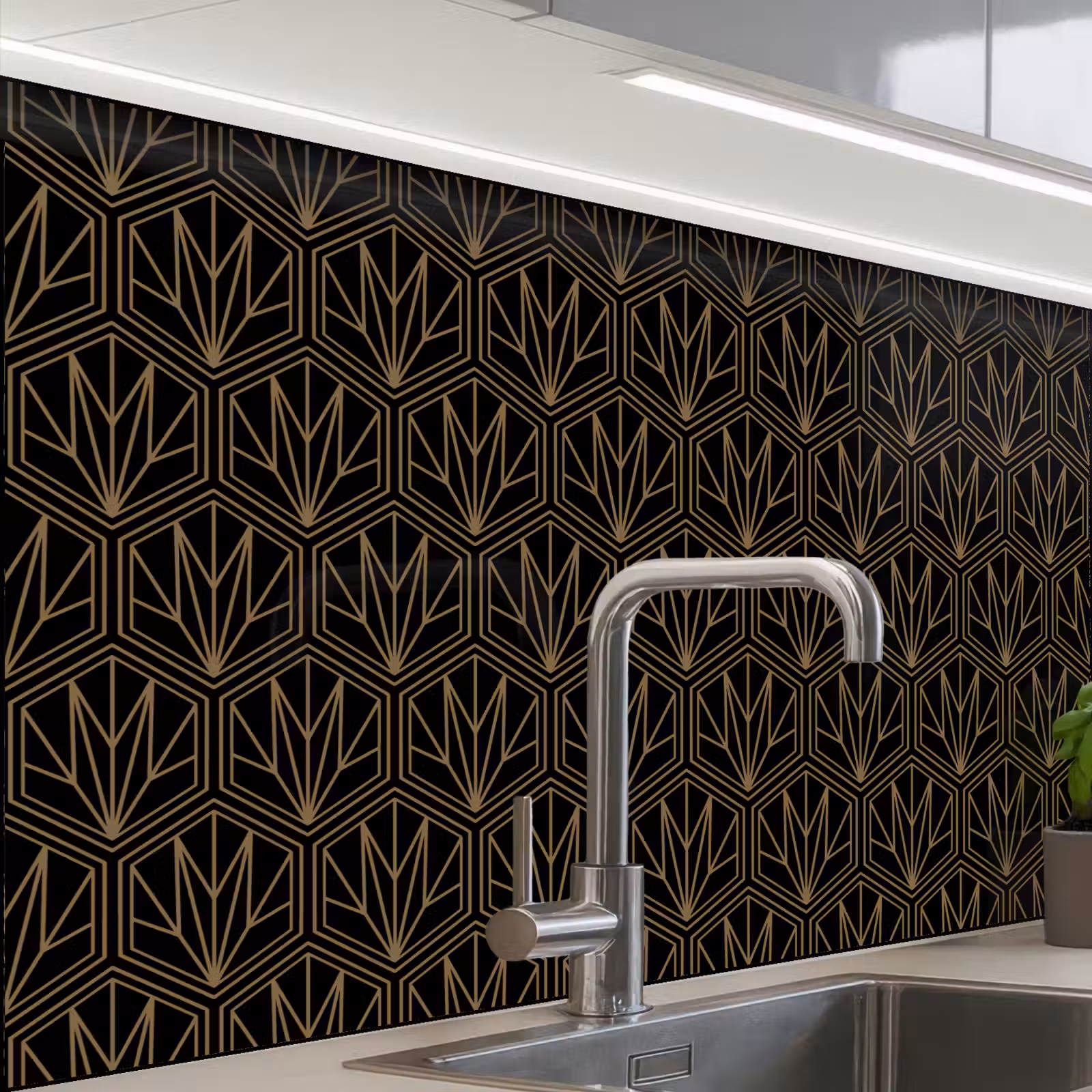 Revestimiento cocina - Oro - Negro - Líneas — 1