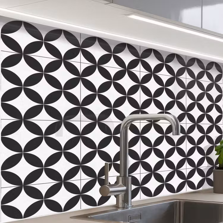 Revestimiento cocina - Círculo - Motivo - Negro - Blanco — 1