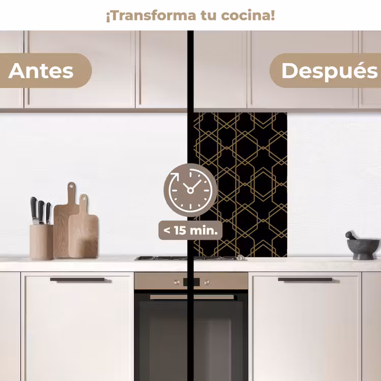 Revestimiento cocina - Entretejido - Hexágonos - Negro - Oro — 2