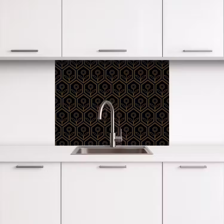 Revestimiento cocina - Hexágono - Negro - Oro - Flor — 3