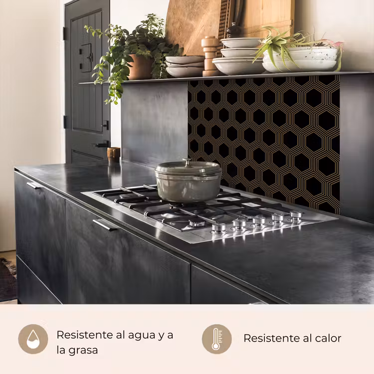 Revestimiento cocina - Paralelo - Oro - Negro - Dibujo de colmena — 4