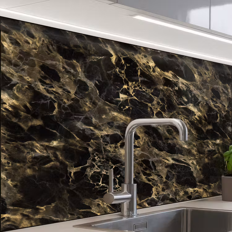 Revestimiento cocina - Cristal - Oro - Negro - Mármol — 1