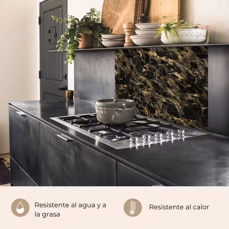 Revestimiento cocina - Cristal - Oro - Negro - Mármol — 4