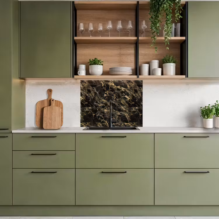 Revestimiento cocina - Cristal - Oro - Negro - Mármol — 7