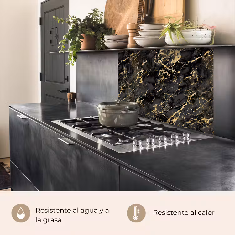 Revestimiento cocina - Mármol - Negro - Estructura dorada — 4