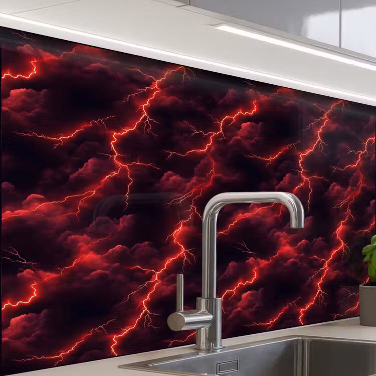 Revestimiento cocina - Rojo - Tormenta - Rayo - Nubes — 1