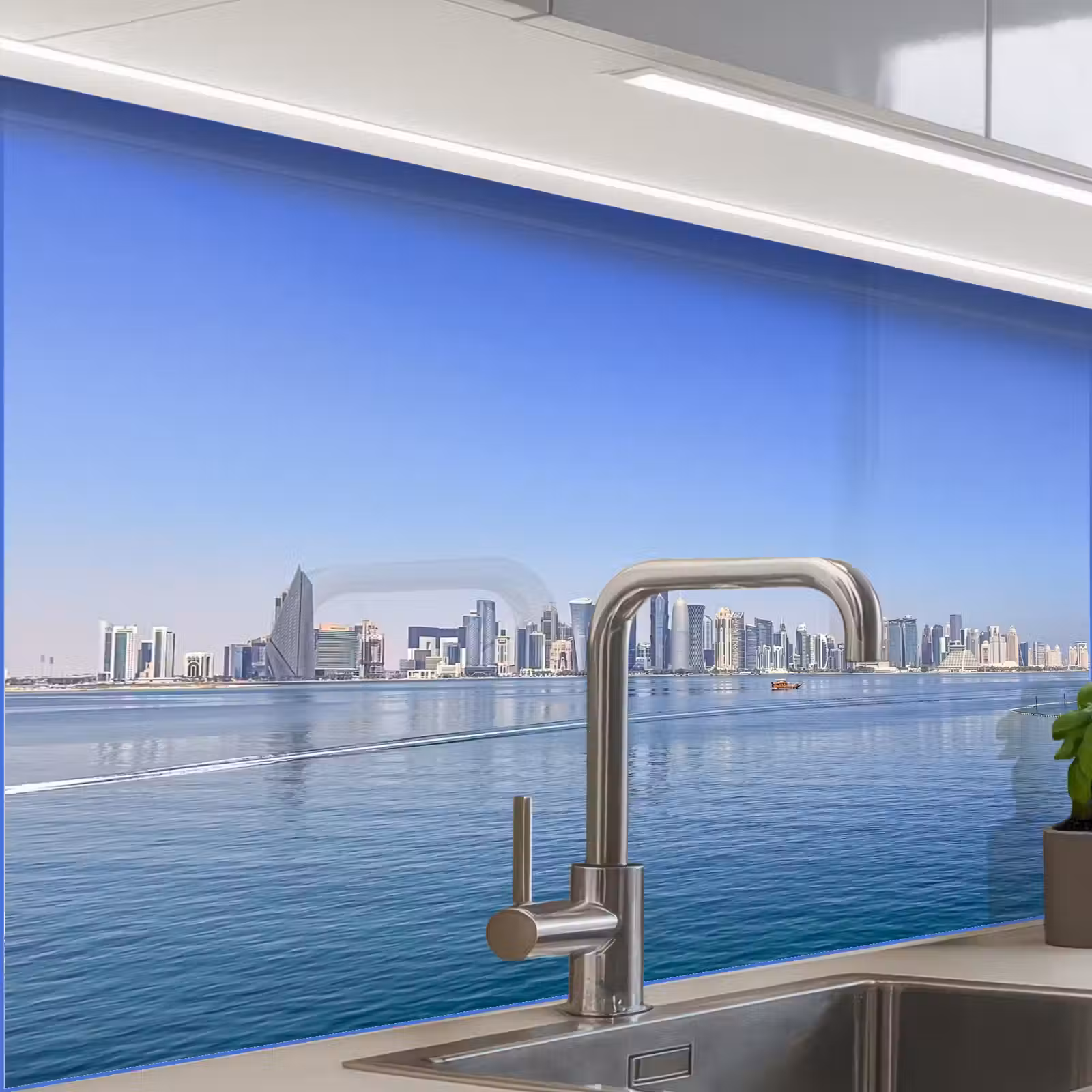 Revestimiento cocina - Skyline - Azul - Mar - Edificios - Ciudad — 1